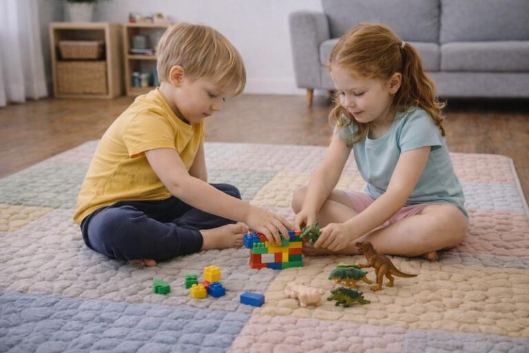 Como tapetes sensoriais infantis são usados em brincadeiras entre irmãos