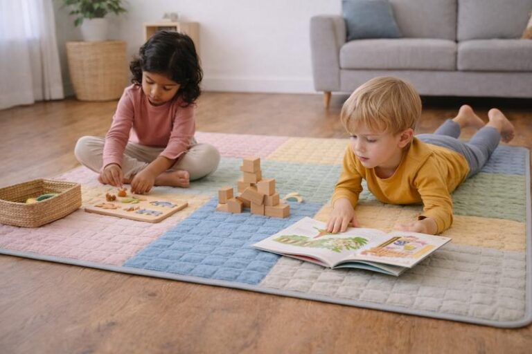 Quais brincadeiras silenciosas podem ser feitas com tapetes sensoriais infantis