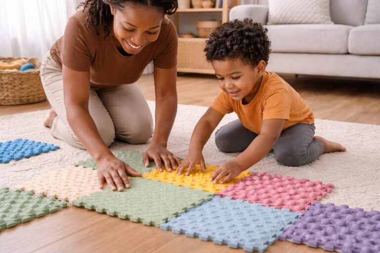 Tapetes sensoriais infantis modulares e como funcionam em casa